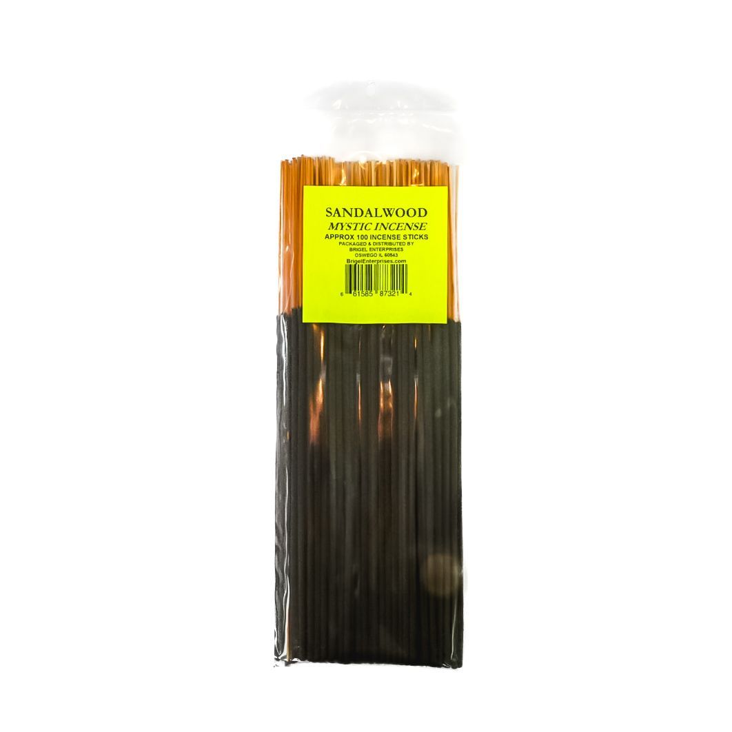 A clear plastic package of black incense sticks with a bright yellow label.