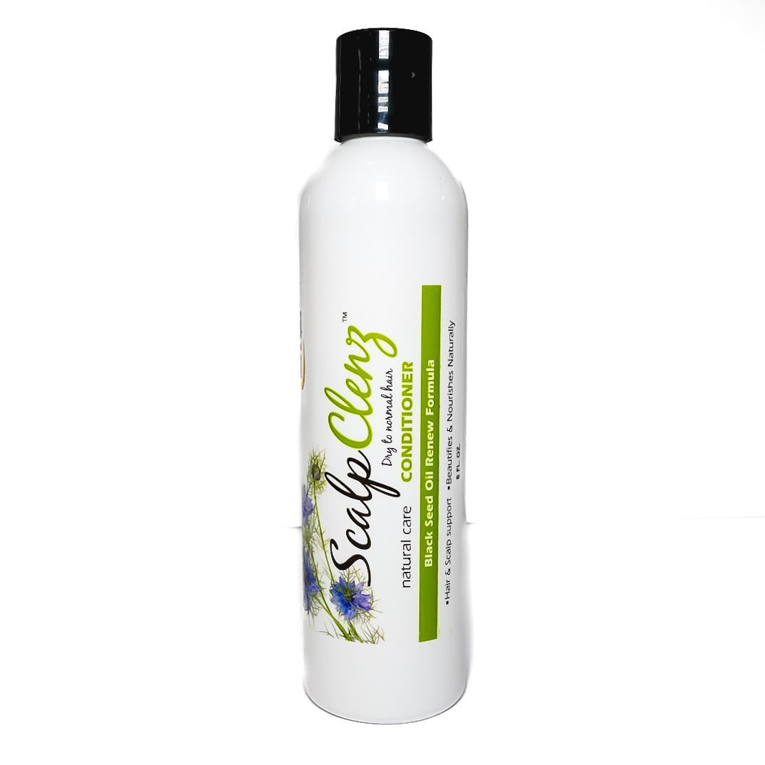 White bottle of SeaClayz Manuka Honey Hair Conditioner with black cap on a white background