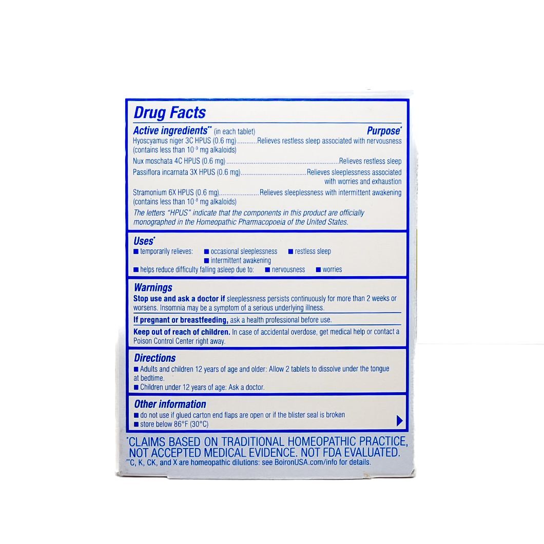 Purple and white SleepCalm homeopathic tablets box for sleep relief, 60 tablets