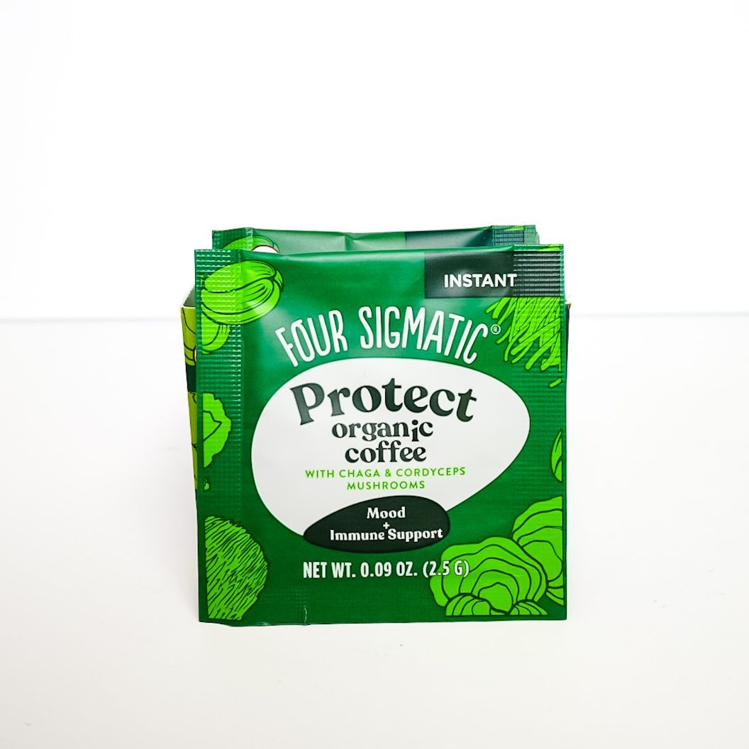 Green Your Signature Protect organic coffee packet with leaf design on white background