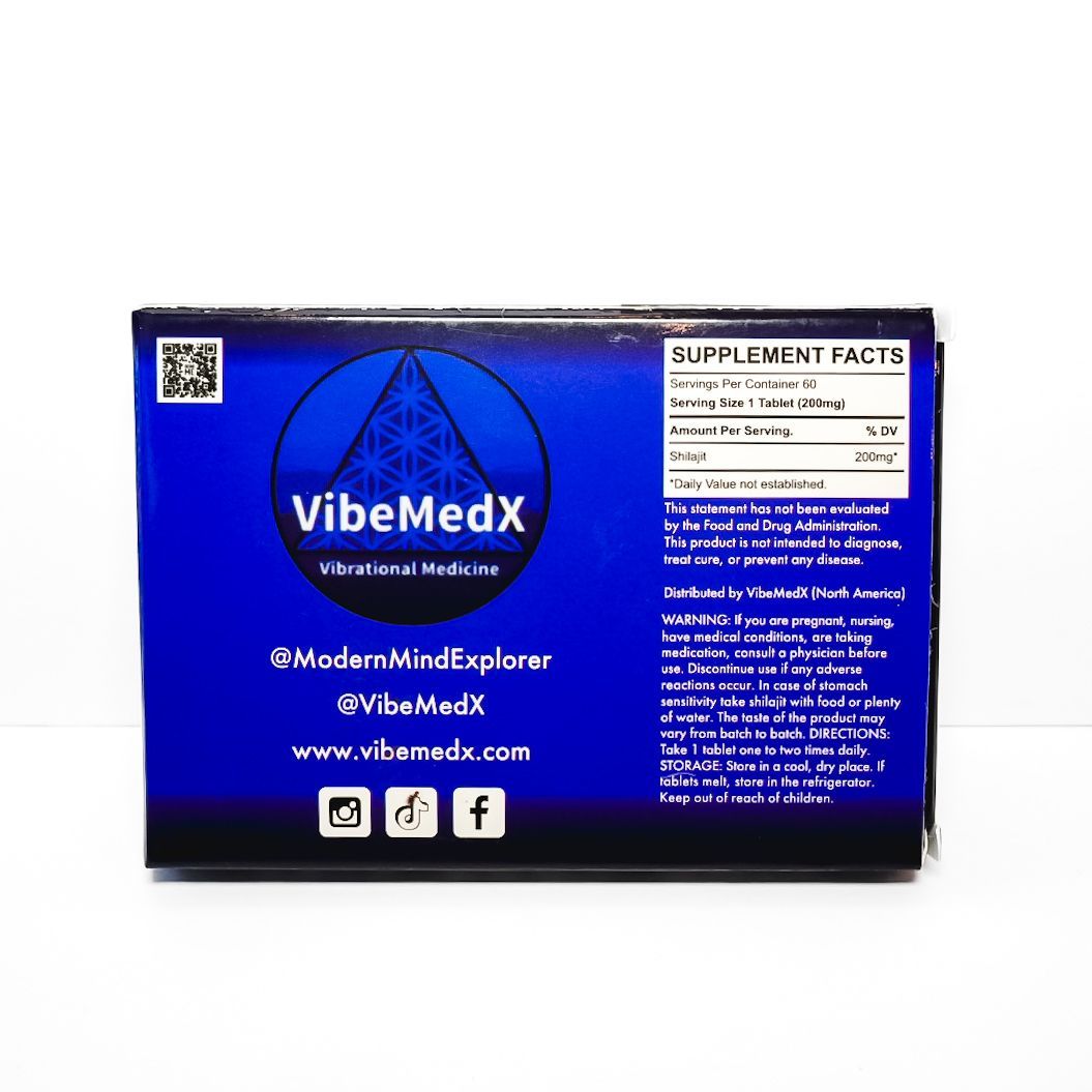 Blue SHILAJIT product box with black geometric pattern and white text on a white background