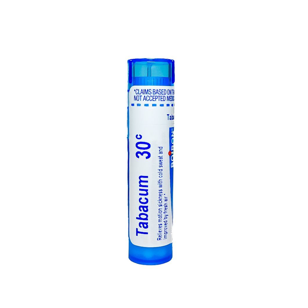 Blue-and-white Tabacum 30° homeopathic medicine tube on a white background