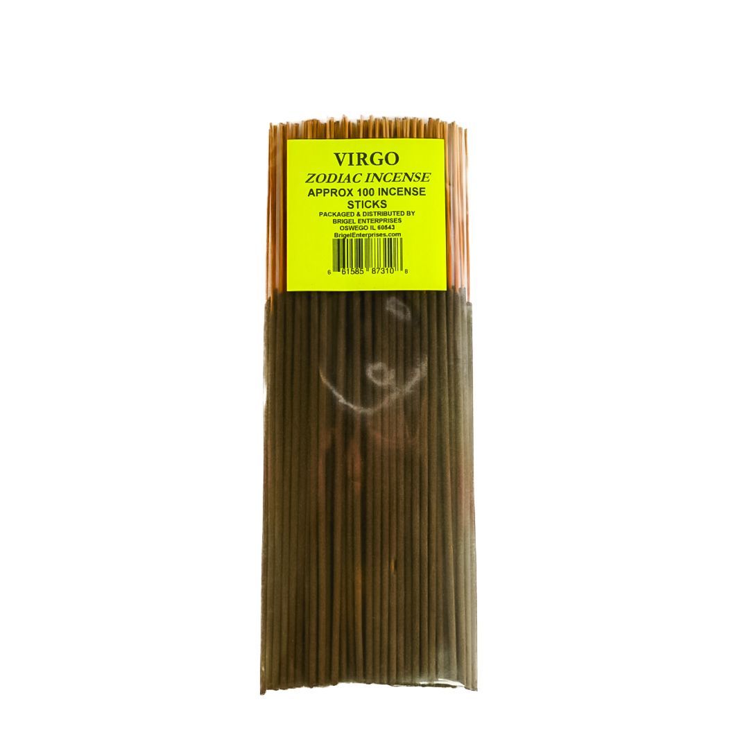 Bundle of brown incense sticks in clear plastic packaging with a yellow label