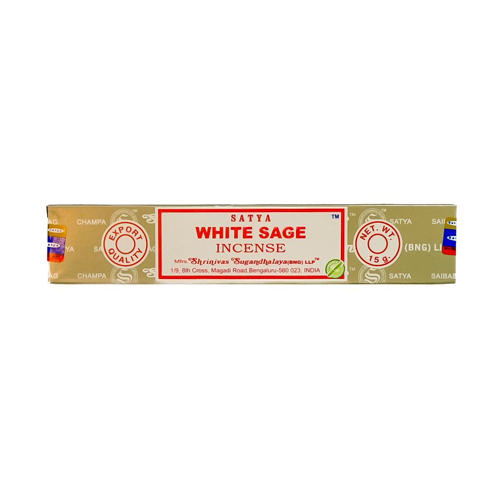 Sai Baba White Sage incense box with gold packaging and red label