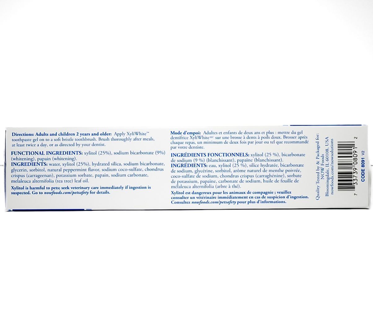 XyliWhite Platinum Mint toothpaste box with blue and white packaging and mint leaf graphic