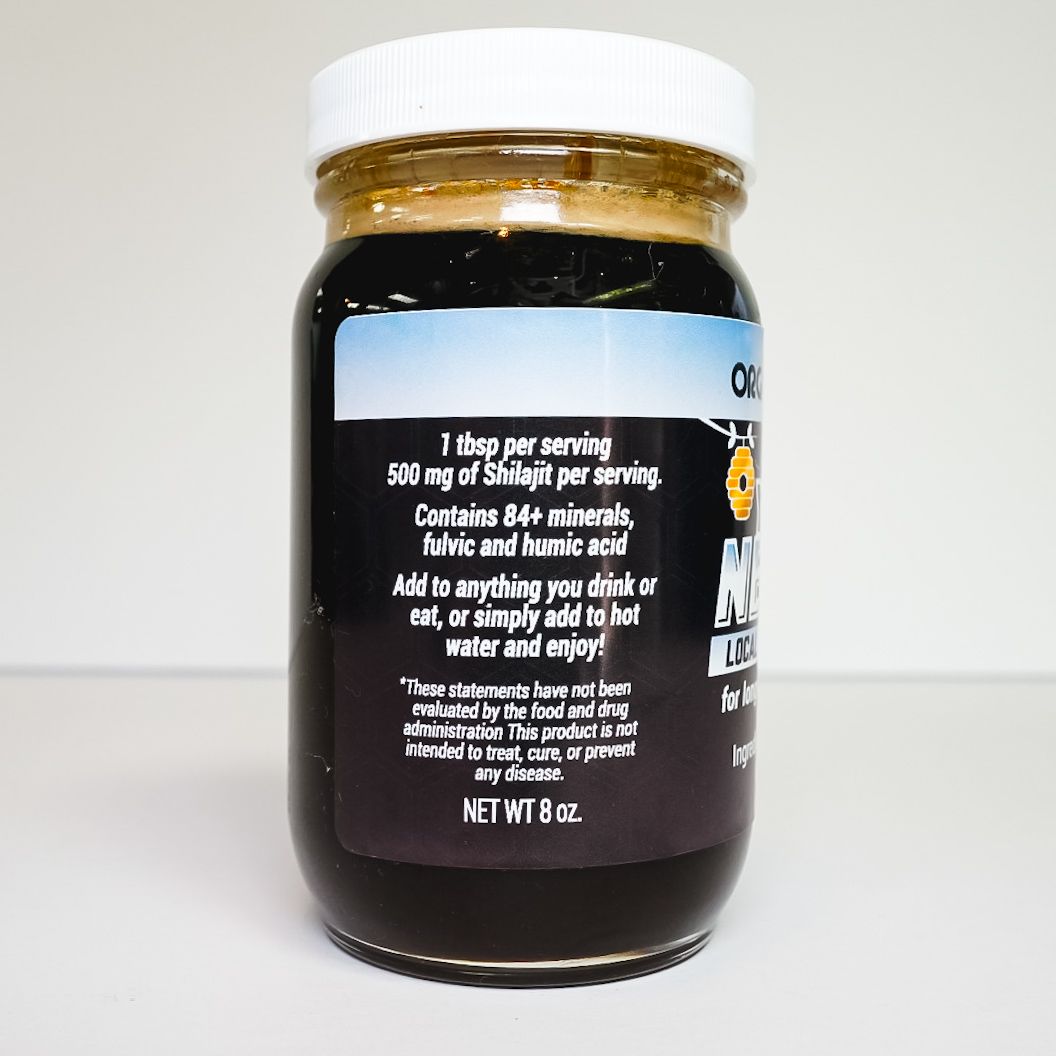 Jar of Organic Rootz Yeti’s Nectar syrup on a white background