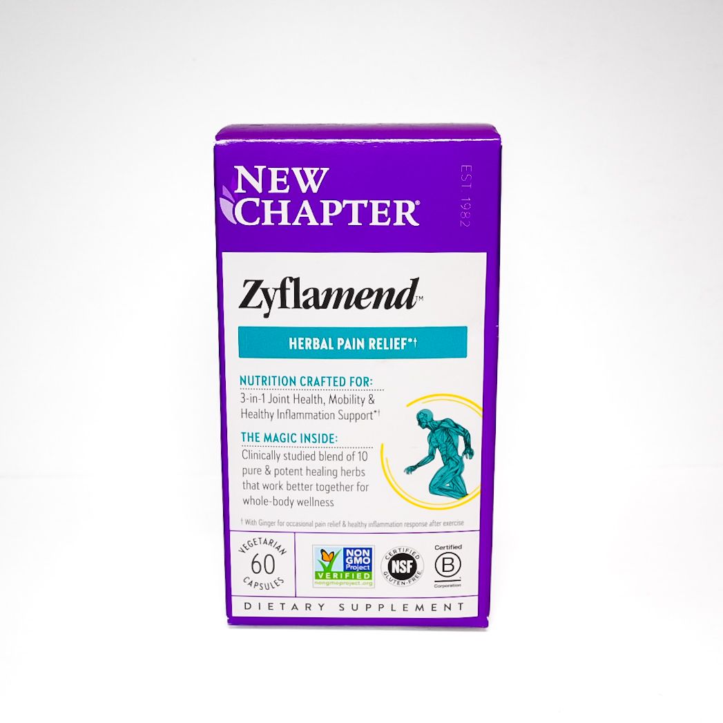 Purple New Chapter Zyflamend herbal supplement box on a white background