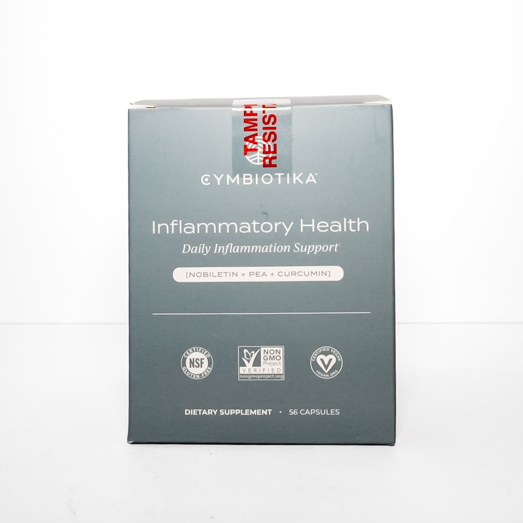 Blue-green box of GYMBIOTIKA Inflammatory Health supplement with red Tamifresh label