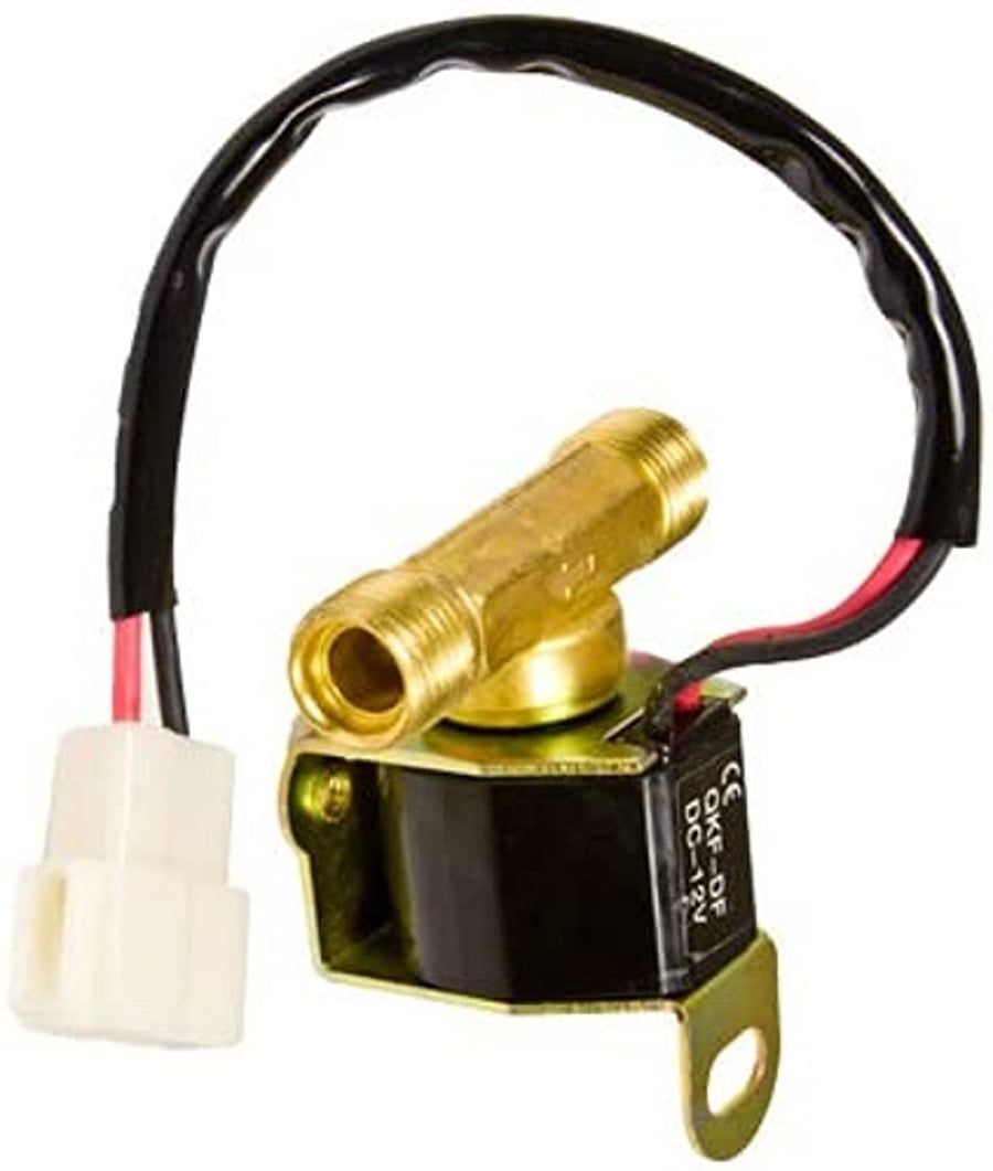 Brass temperature switch sensor with black wiring harness and white connector