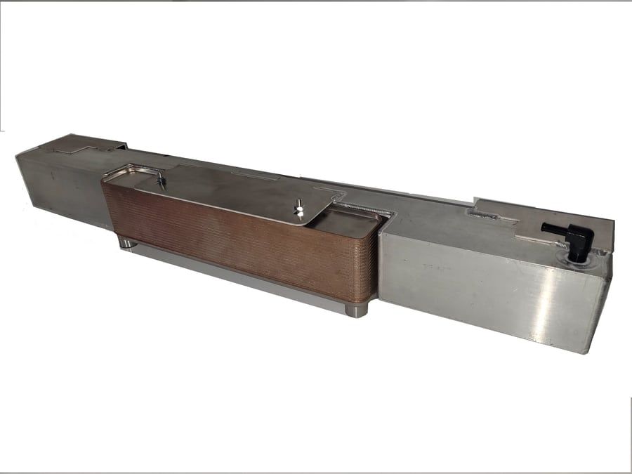 Three metal rectangular tool blocks linked in a row on a white background