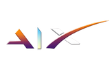Abstract purple, orange, and blue gradient logo with sharp angular shapes on a white background