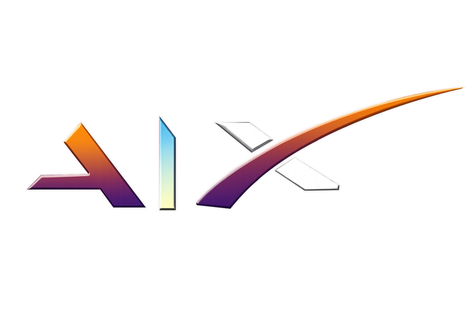 Abstract purple, orange, and blue gradient logo with sharp angular shapes on a white background