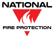 The national fire protection logo has a red triangle with a fire in it.