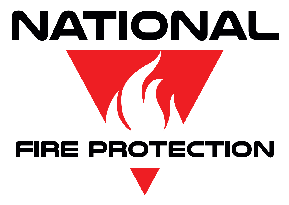 The national fire protection logo has a red triangle with a fire in it.