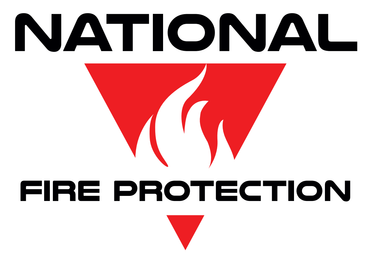 The national fire protection logo has a red triangle with a fire in it.