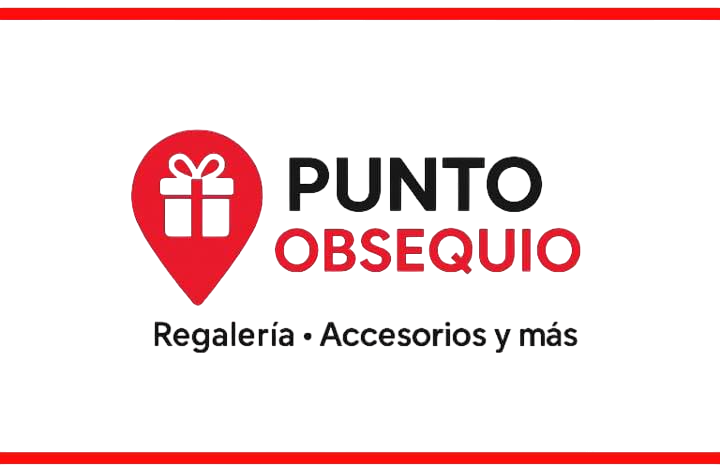 Logo for Punto Obsequio: Red location pin with gift icon, black text 
