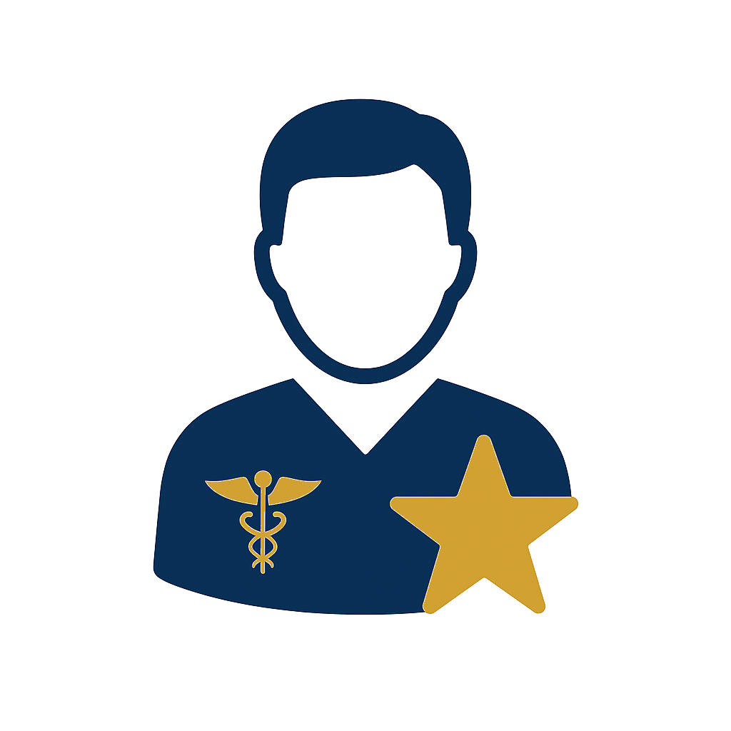 A man with a caduceus and a star on his chest.