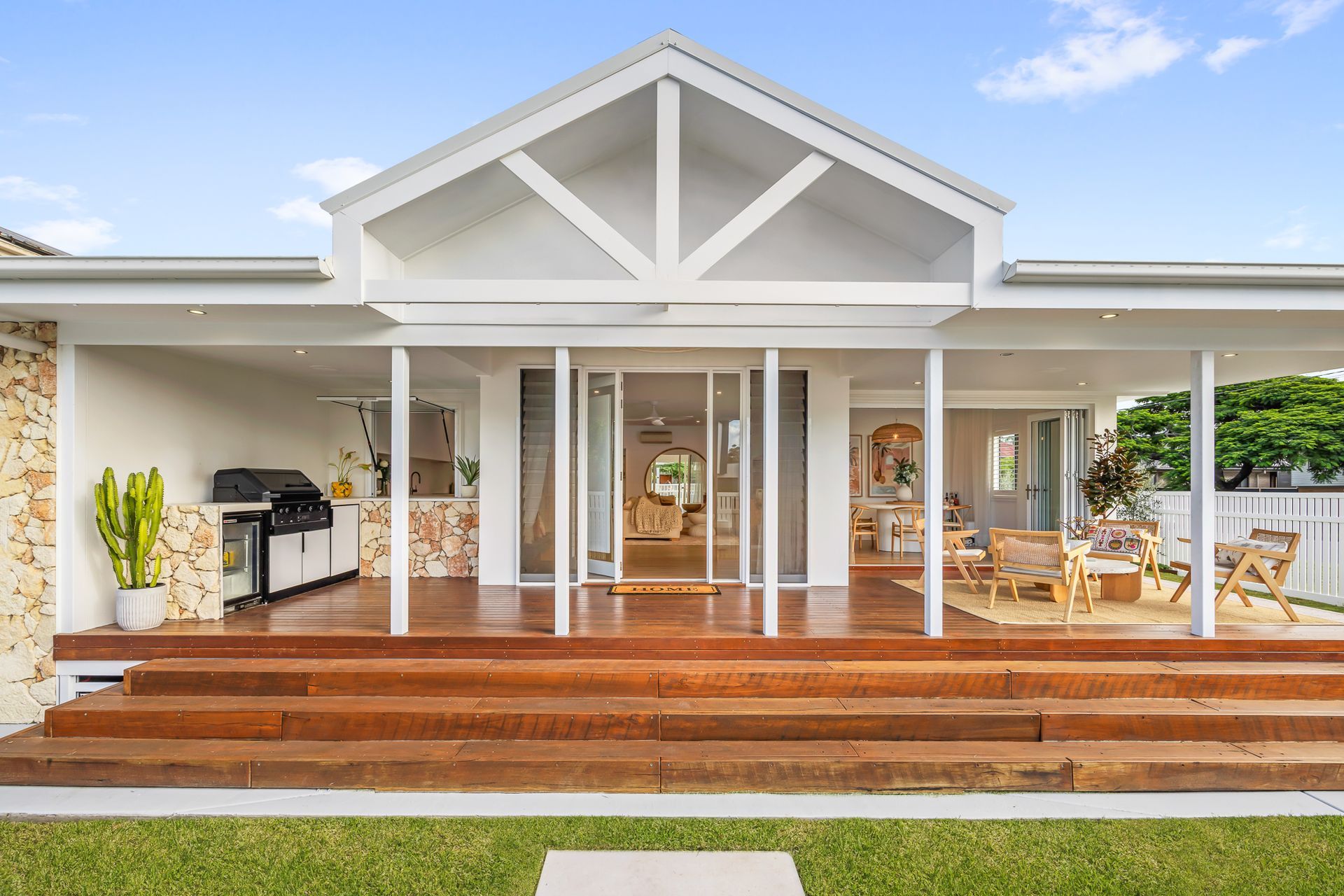 white hamptons style pool house build in wavell heights brisbane