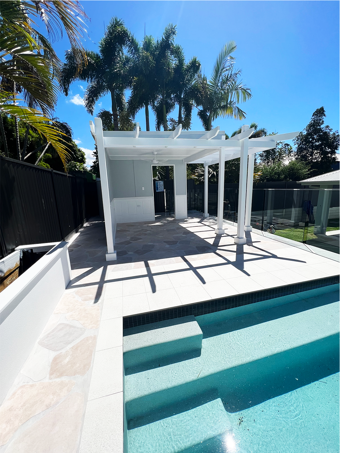 white hamptons style pool house build in brisbane