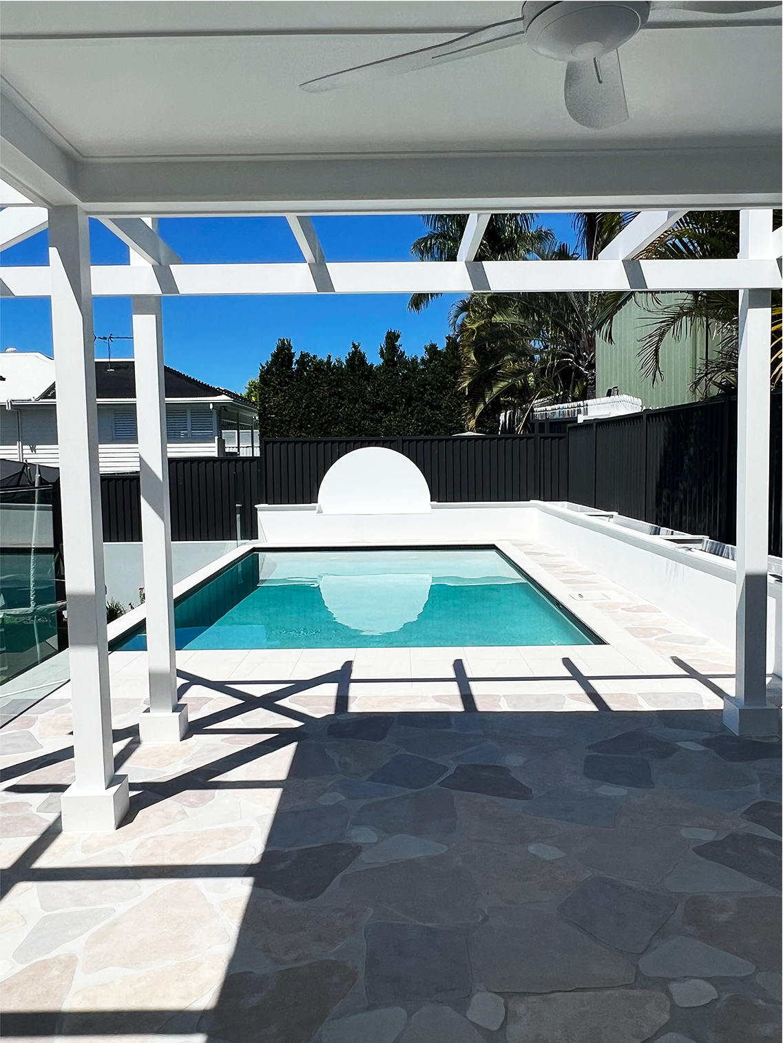 white hamptons style pool house build in wavell heights brisbane