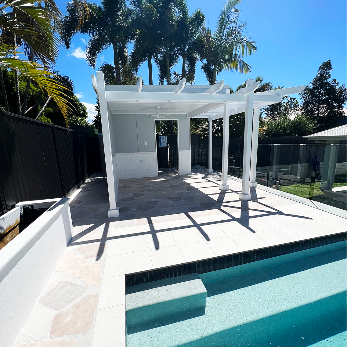 white hamptons style pool house build in brisbane