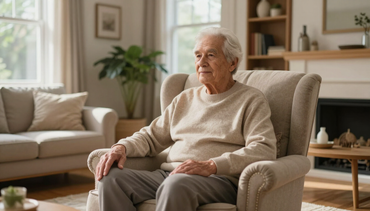 Senior resting comfortably in a cozy living room
