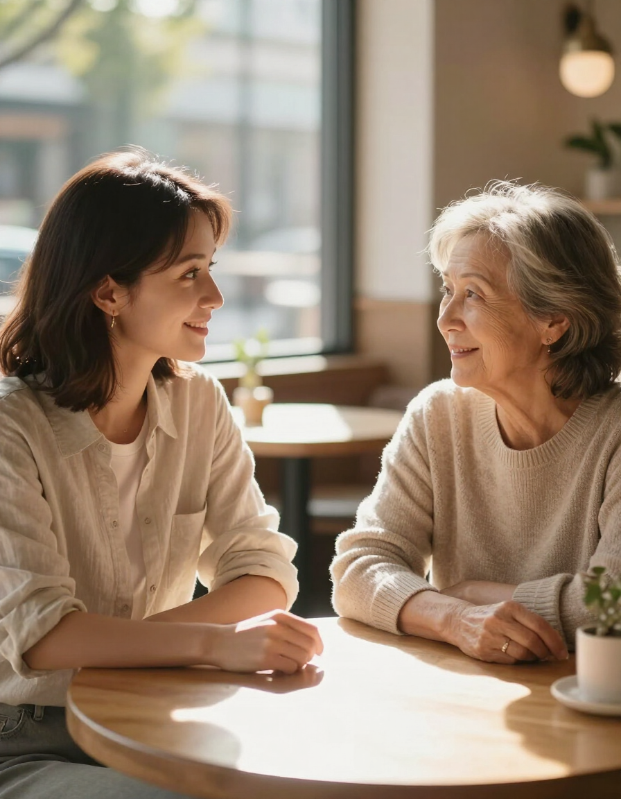 Carla having a warm conversation with a family about senior living options