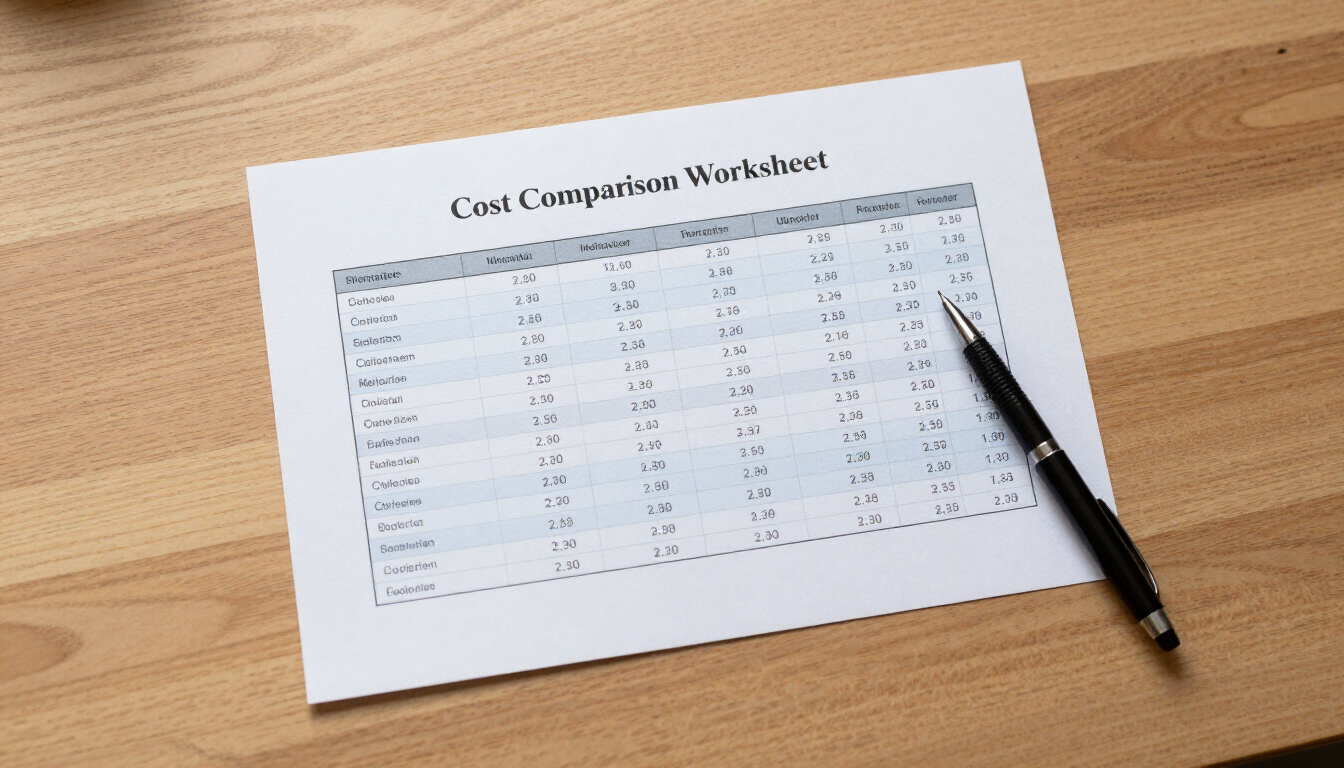 Senior living cost comparison worksheet on a desk