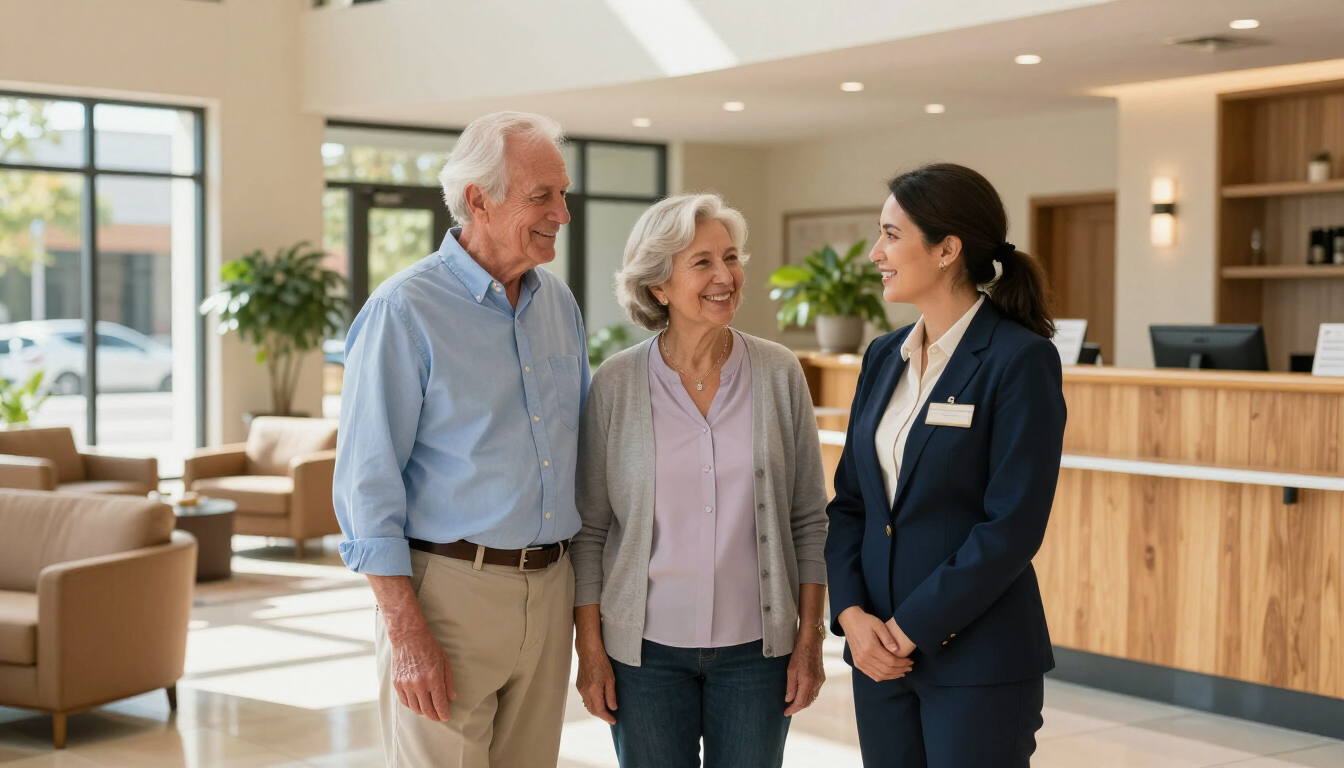 Couple on a tour of a senior living community