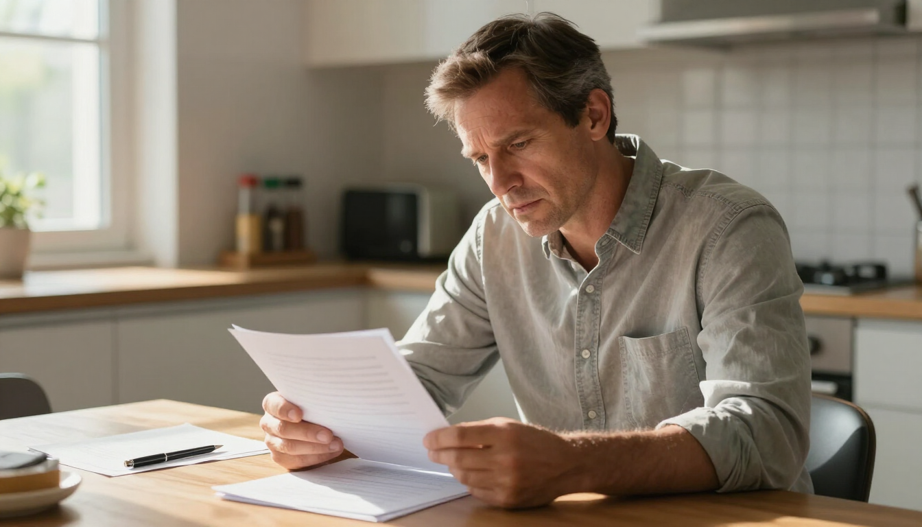 Man reviewing paperwork for senior care