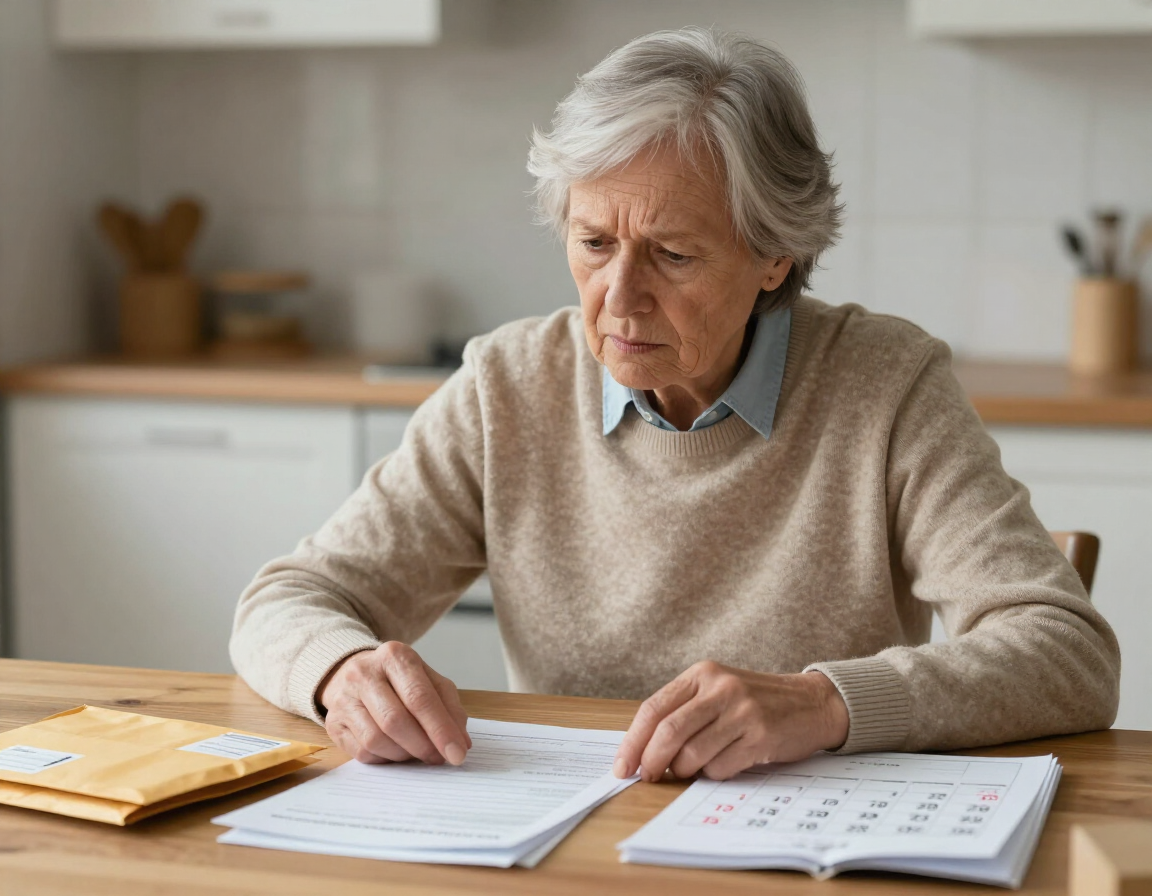 Senior person looking at a calendar with confusion