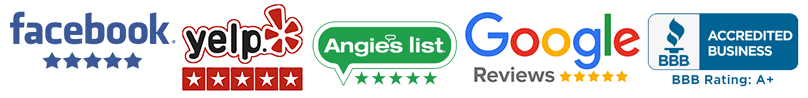A blurred image of logos for facebook yelp and google
