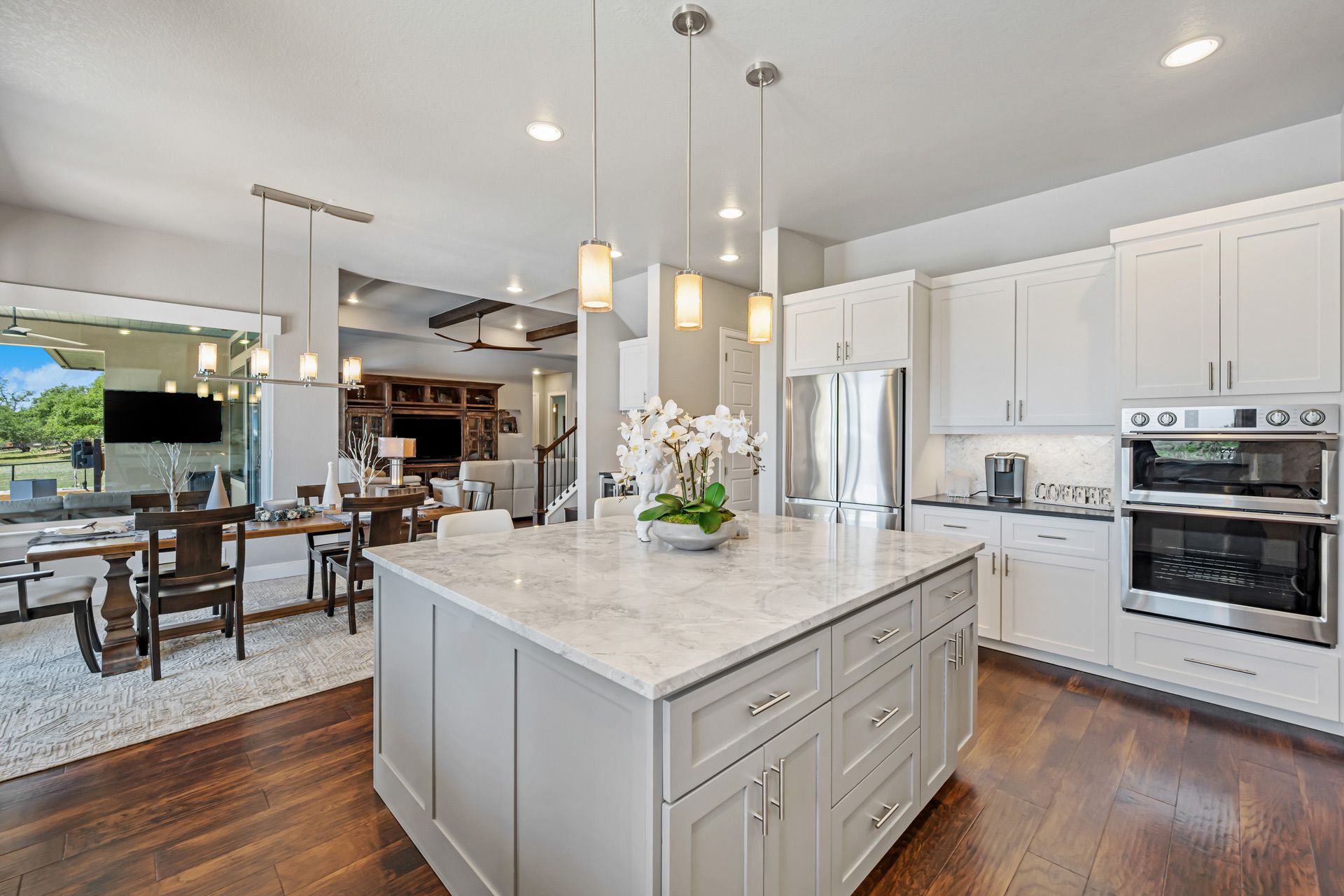 There is a large island in the middle of the kitchen