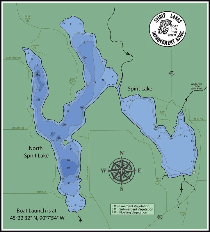 Map of Spirit Lakes in Rib Lake, Wisconsin