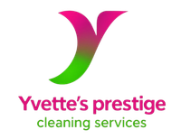 Yvette’s Prestige Cleaning Services logo in pink and green on a white background