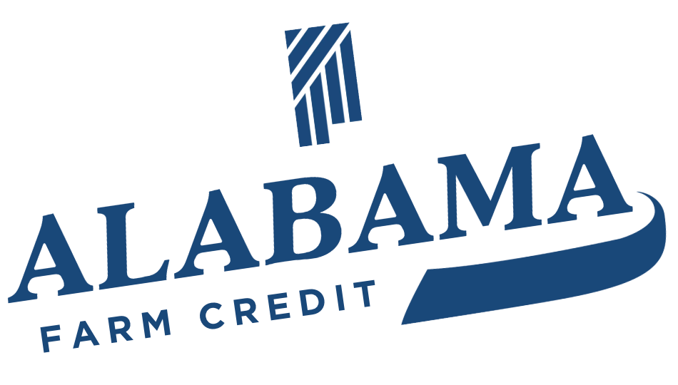 Alabama Farm Credit logo in blue and white, with a stylized tower above the text