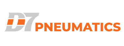 the logo for d7 pneumatics is orange and gray on a white background .