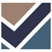 A blue and brown check mark in a square on a white background.