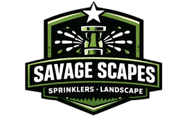 Savage Scapes logo with a star, sprinkler spray, and the words &ldquo;Sprinklers &bull; Landscapes&rdquo;