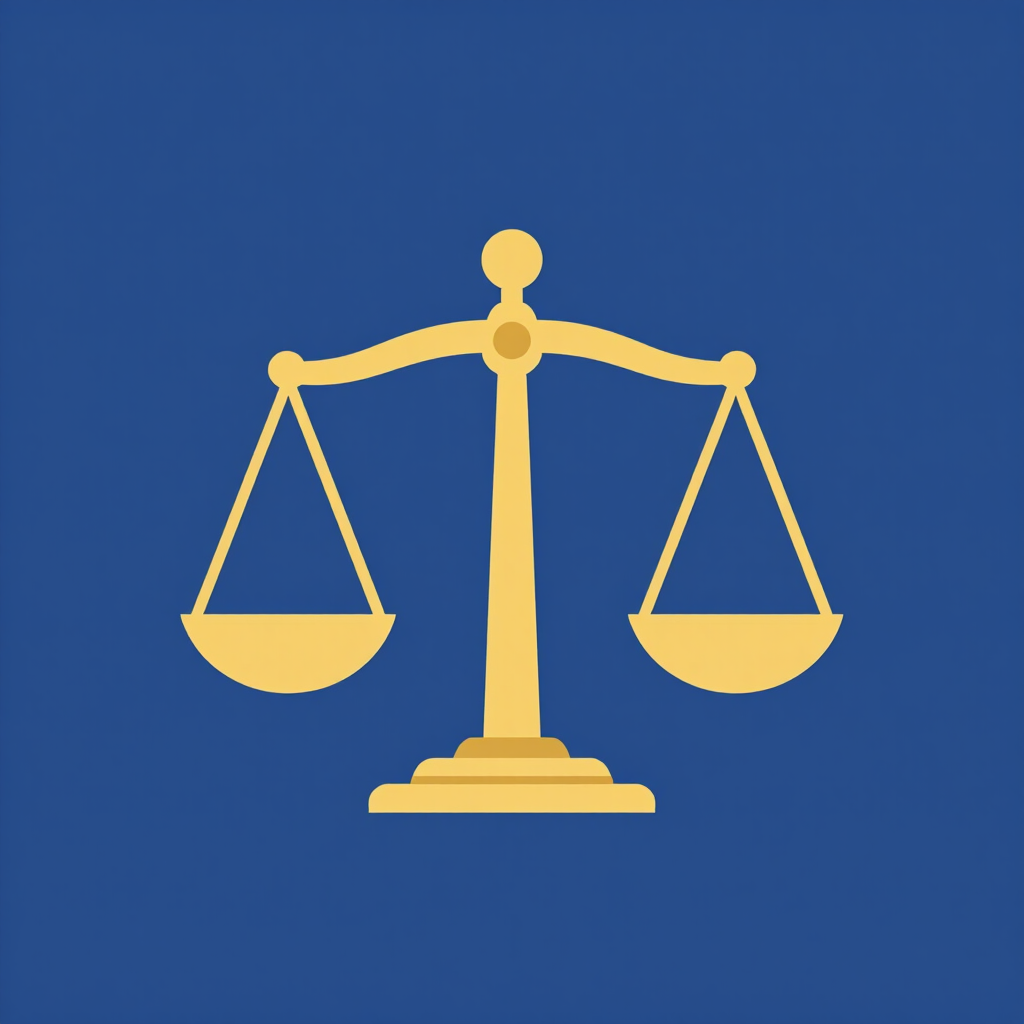 Icono dorado de la balanza de la justicia sobre un fondo azul