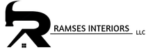 The logo for ramses interiors llc is black and white.