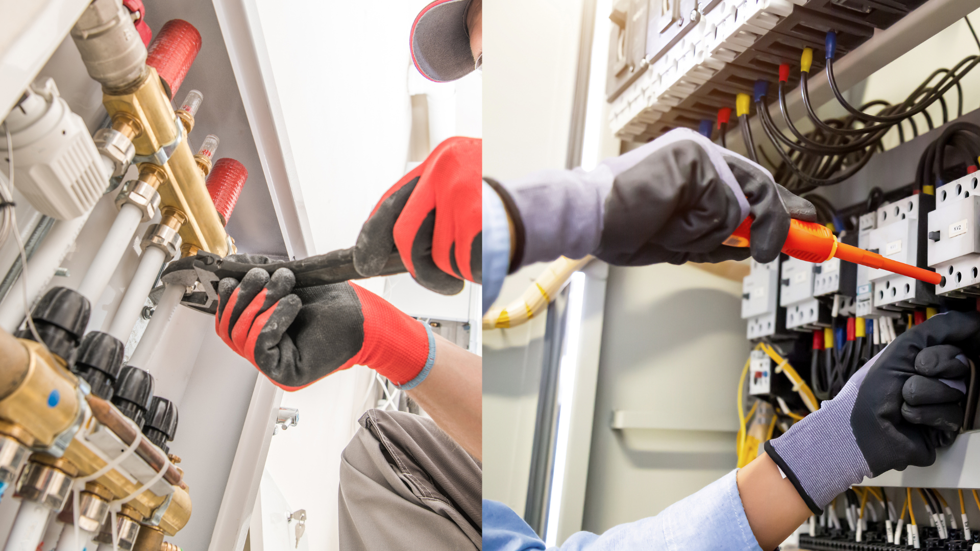 A man is working on a pipe with a wrench and a screwdriver.