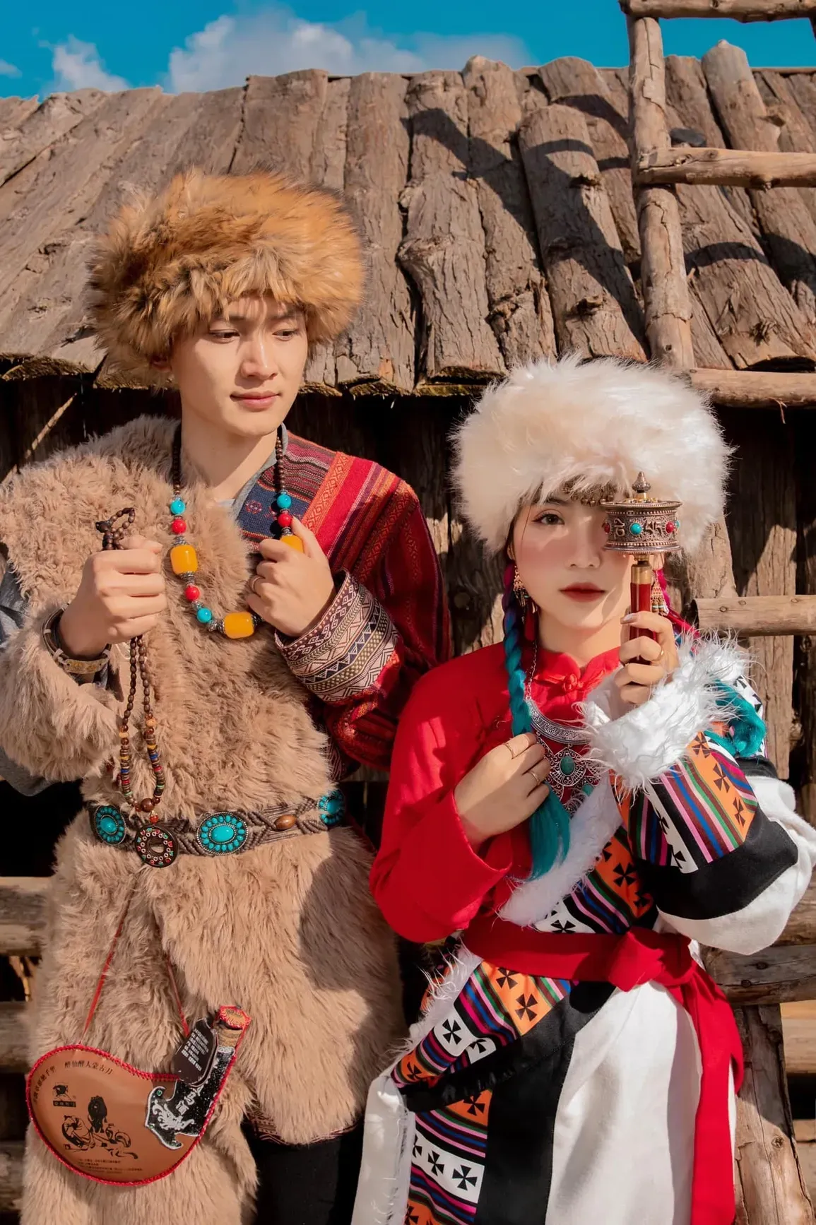 A couple in traditional ethnic costumes, embracing Vietnam’s rich cultural heritage and romantic travel vibes.
