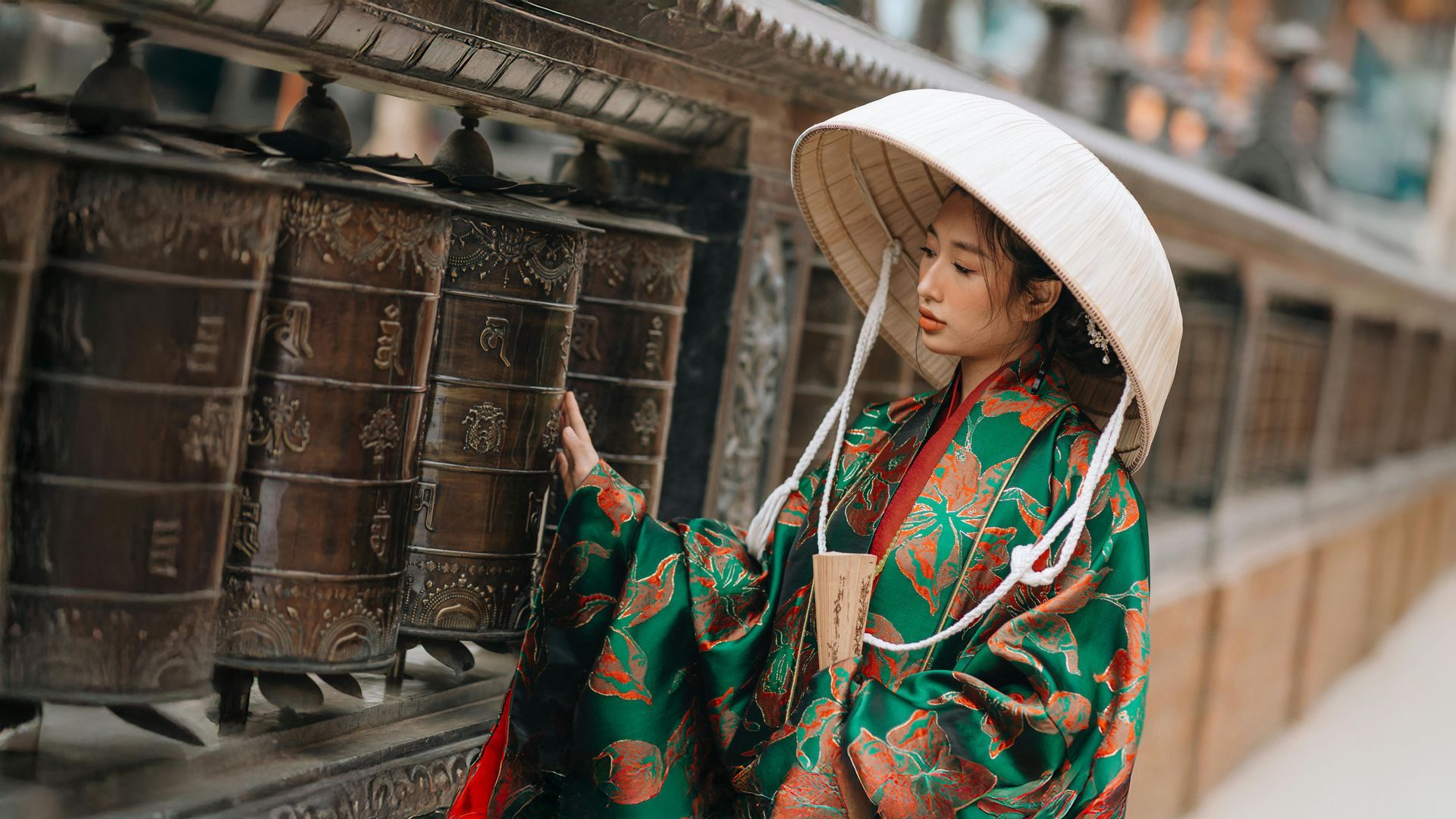 a vietnamese girl wearing ao nhat binh in Hue