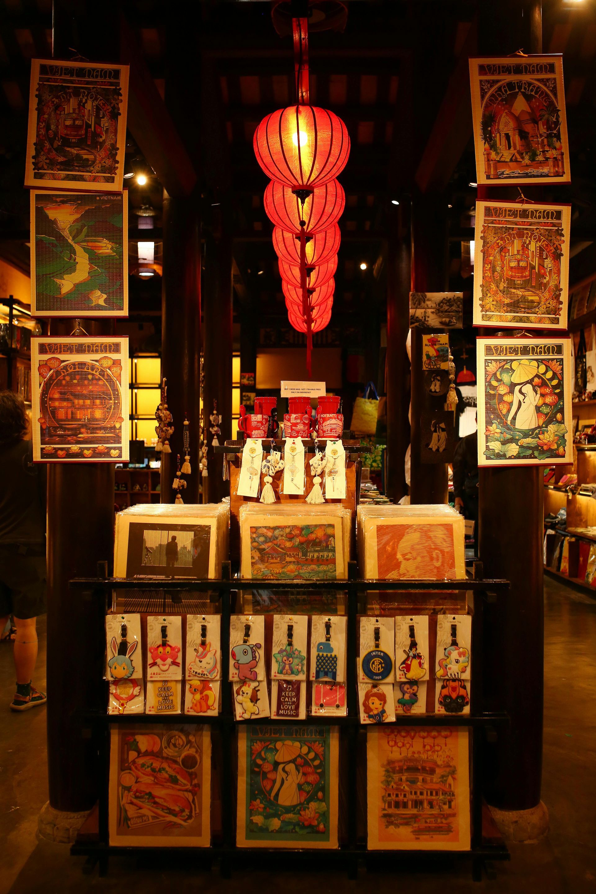 A traditional Vietnamese bookstore selling paintings and cultural artworks.