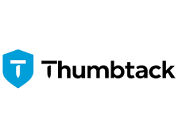 Thumbtack logo: Blue shield with white