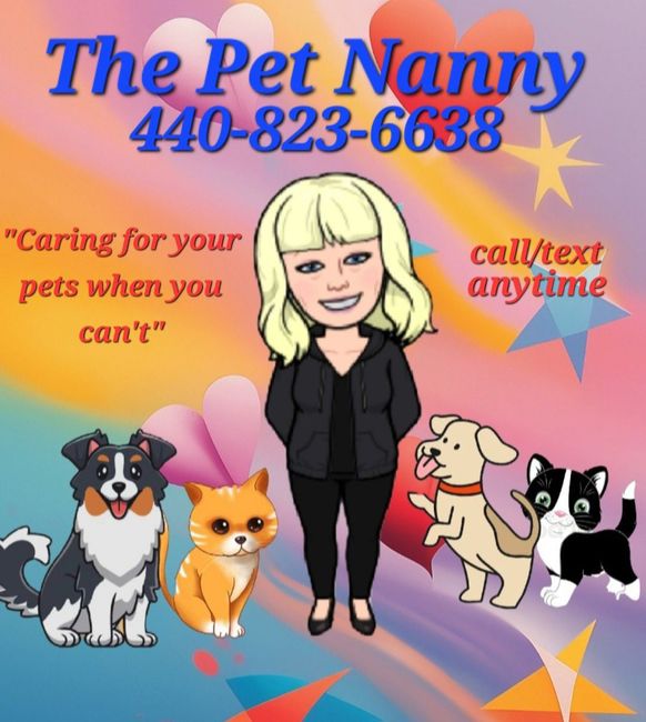 An advertisement for the pet nanny shows a woman surrounded by dogs and cats