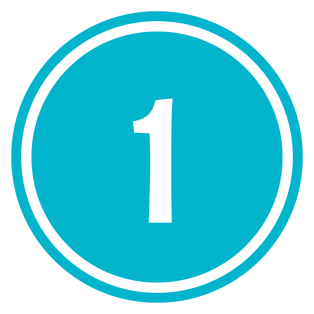 White number 1 in a turquoise circle with a white border