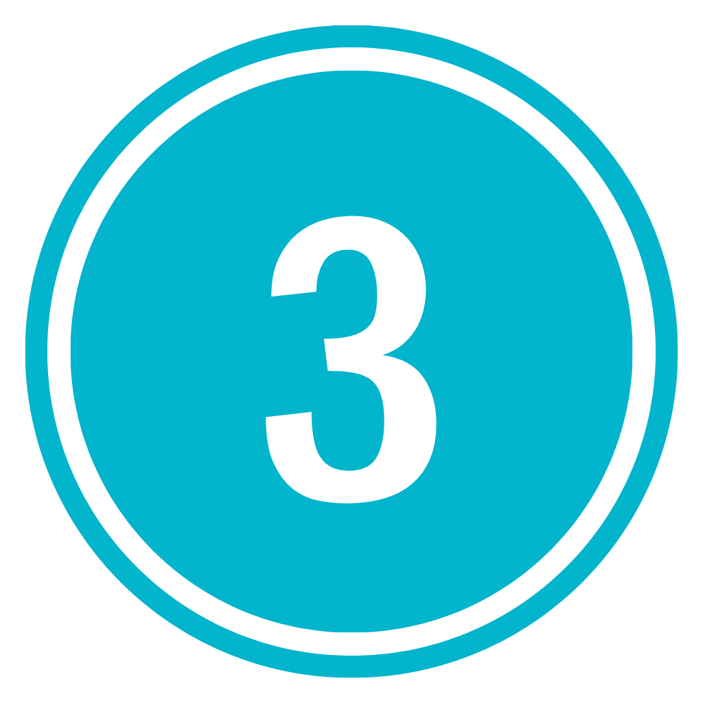 Turquoise circular badge with a white number 3 in the center