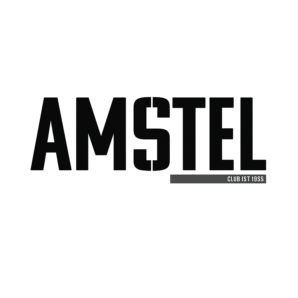 AMSTEL logo in bold black text with a small gray underline on a white background